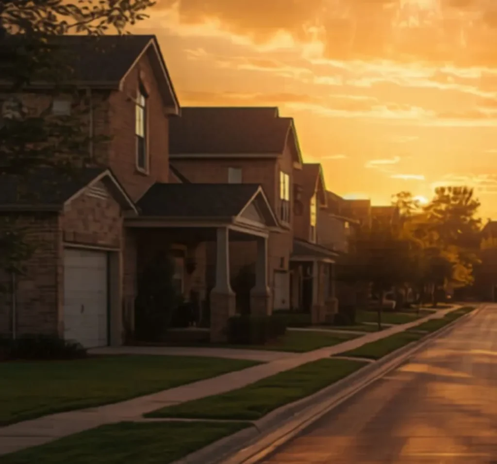 A street of new brick homes at sunset in Edinburg, in the Rio Grande Valley